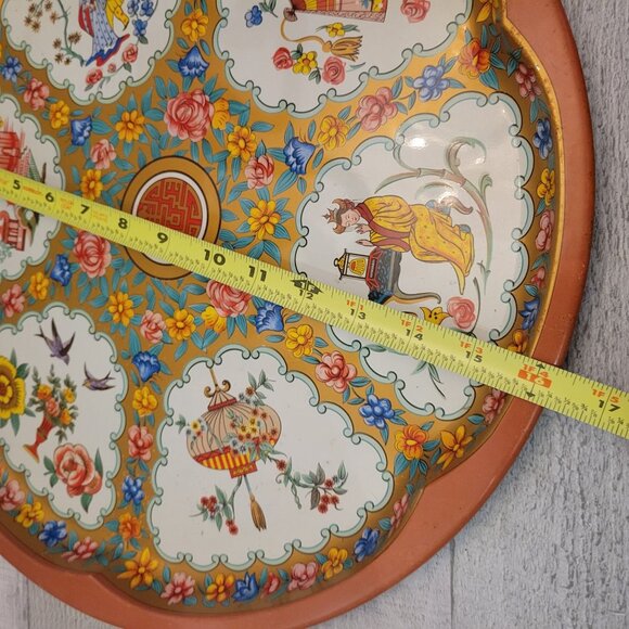 Vintage Daher Decorated Ware Metal Tray With Floral & Oriental Scenes - Picture 4 of 6